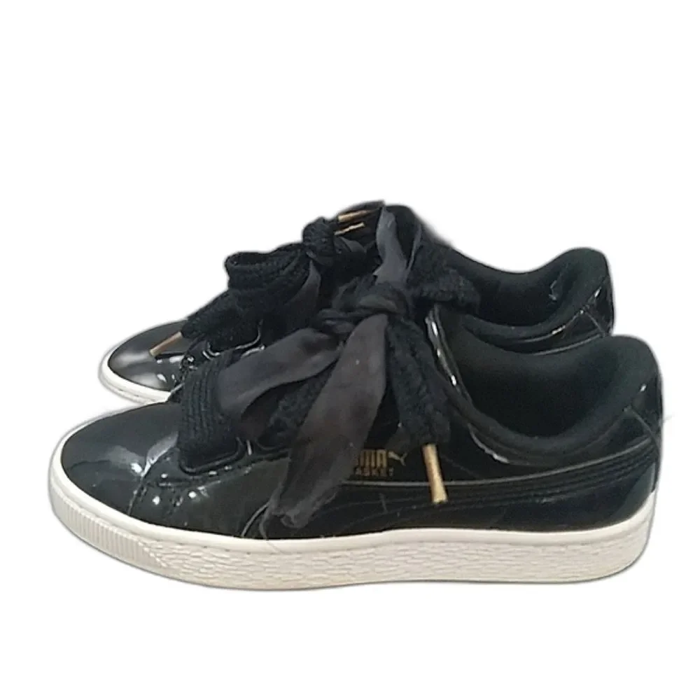 Puma Basket Heart Black Patent leather GS Sneakers women's Trainers SZ 6